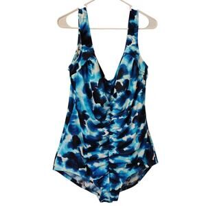 Maxine Of Hollywood Swimming Suit 1 Piece Woman's Plus Size 3x 22 24 Blue Tiedye